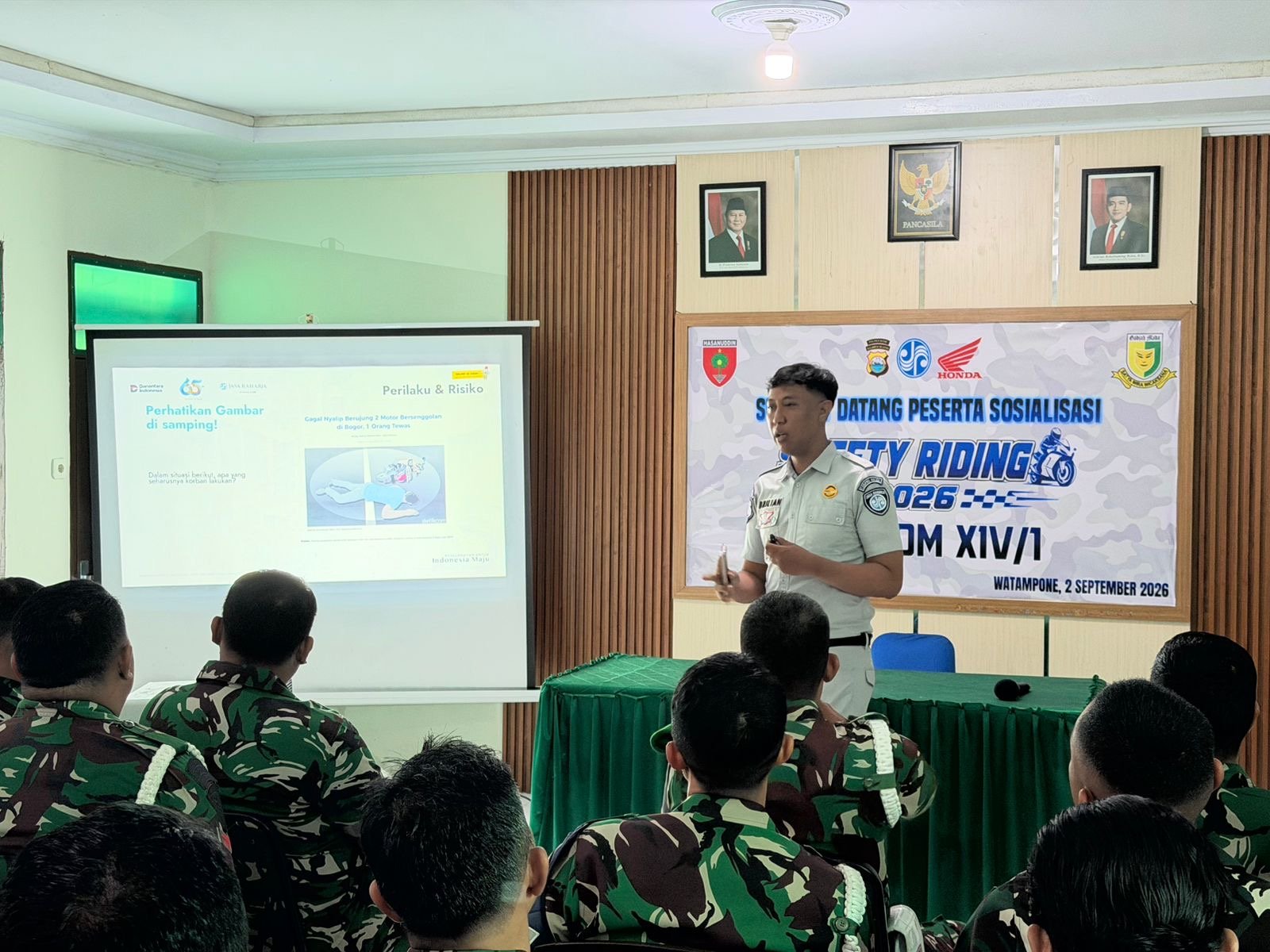 Dari Edukasi Menuju Keselamatan, Jasa Raharja Watampone Gelar Safety Riding di Denpom XIV/1 Bone